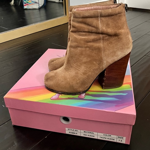 Jeffrey Campbell Rumble Block Heeled Suede Booties (Taupe) - Picture 2 of 6